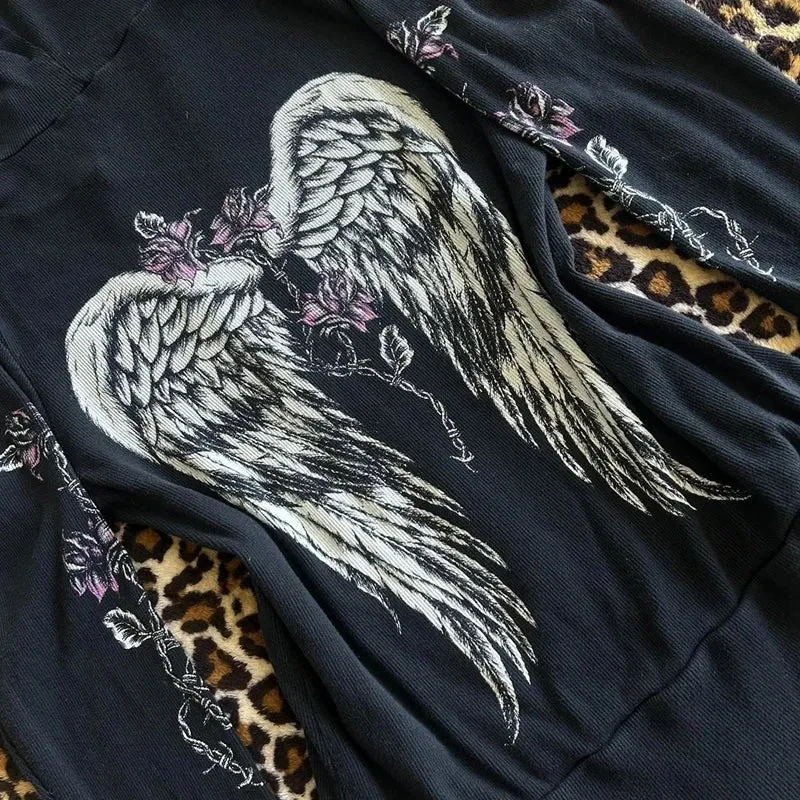 00s Aesthetic Vintage Jacket Y2k Grunge Zip Up Sweatshirt Flower Wings Print Slim Fit Hoodies E-girl Gothic Cool Street Outwear