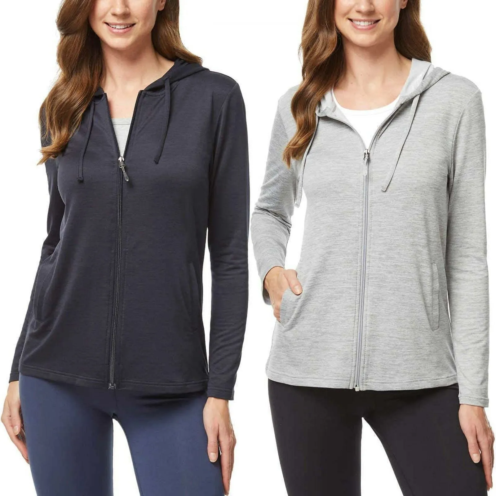 32 Degrees Women's 2 Pack Ultra Soft Full Zip Hoodies Black Gray XL