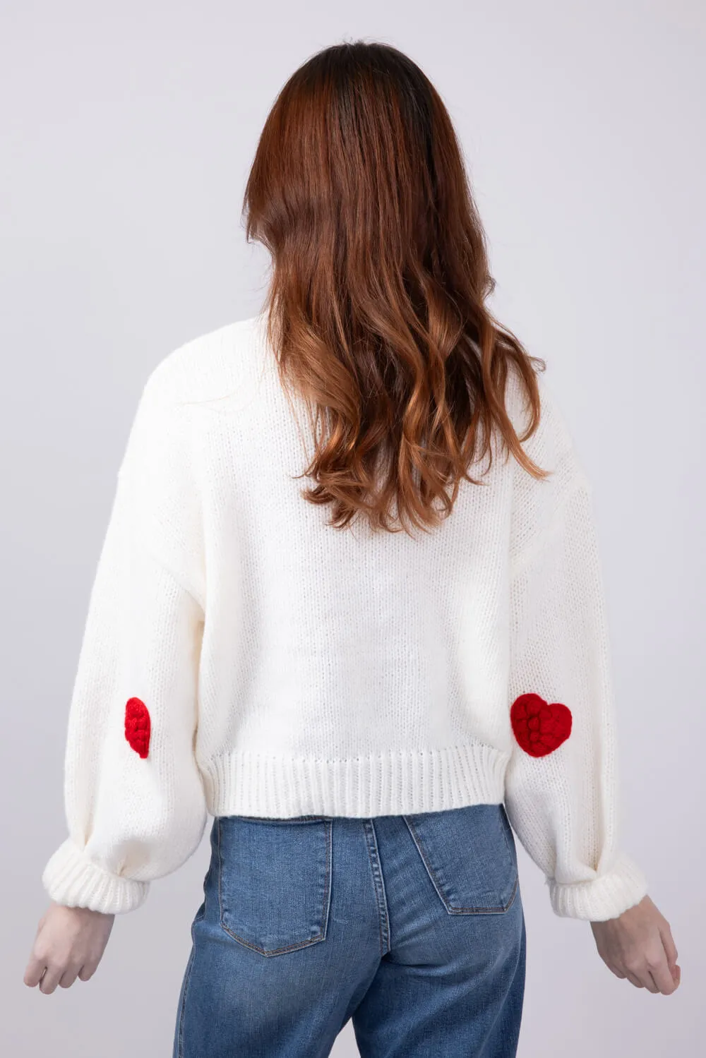 3D Heart Sweater for Women in White | LWT0073-WHITERED