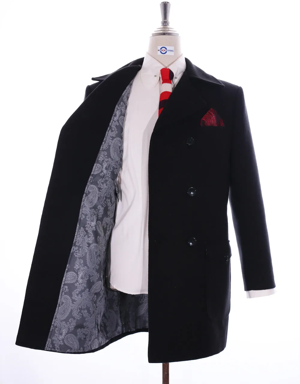 60s Mod Retro Black Pea Coat