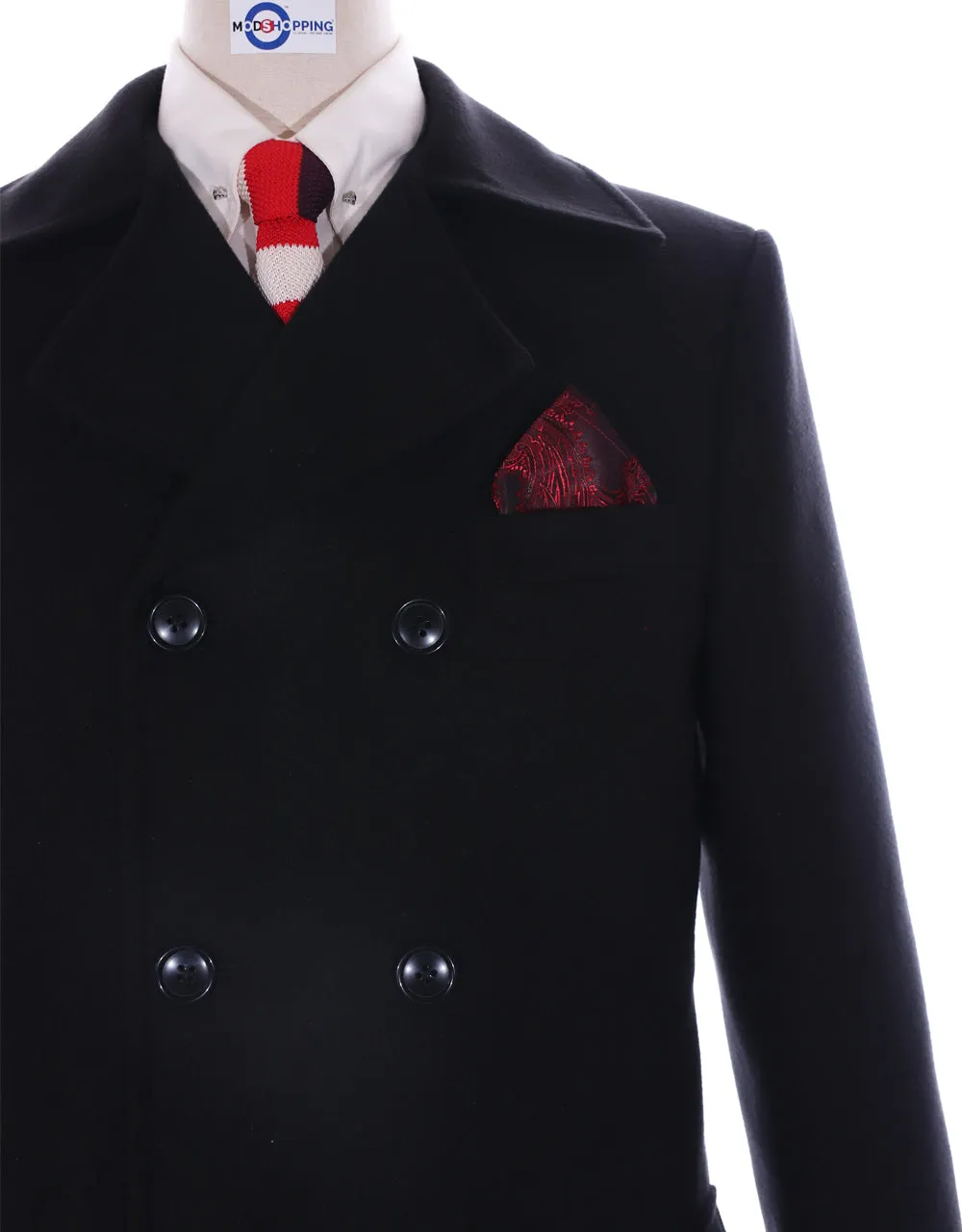 60s Mod Retro Black Pea Coat