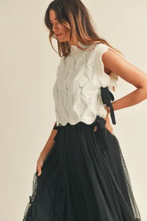 Adeline Scalloped Knit Sweater Vest - Cream/Black