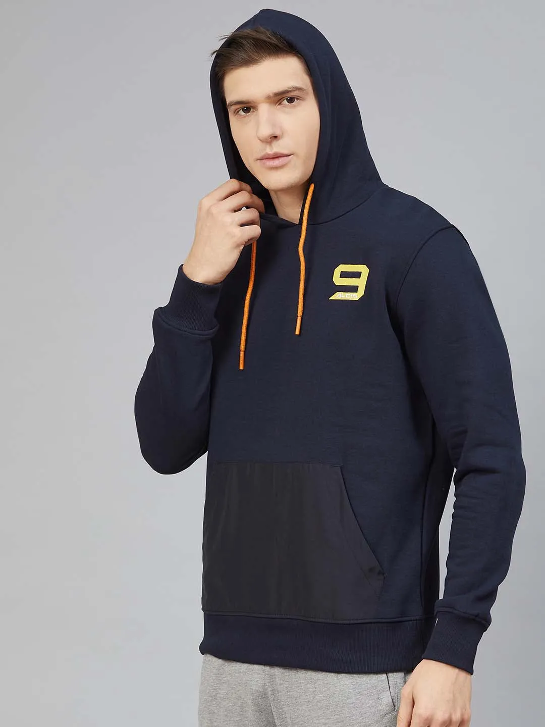 Alcis Men Navy Blue Solid Hooded Sweatshirt