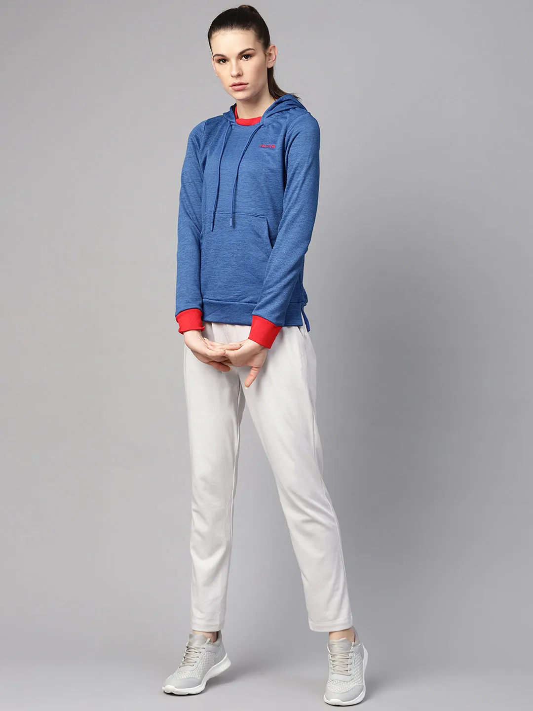 Alcis Women Blue Self Design Hooded Sweatshirt