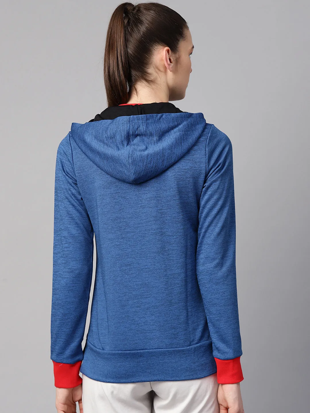 Alcis Women Blue Self Design Hooded Sweatshirt