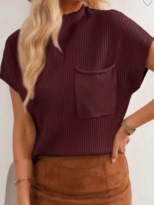 Always Essential Mock Neck Sweater: Wine