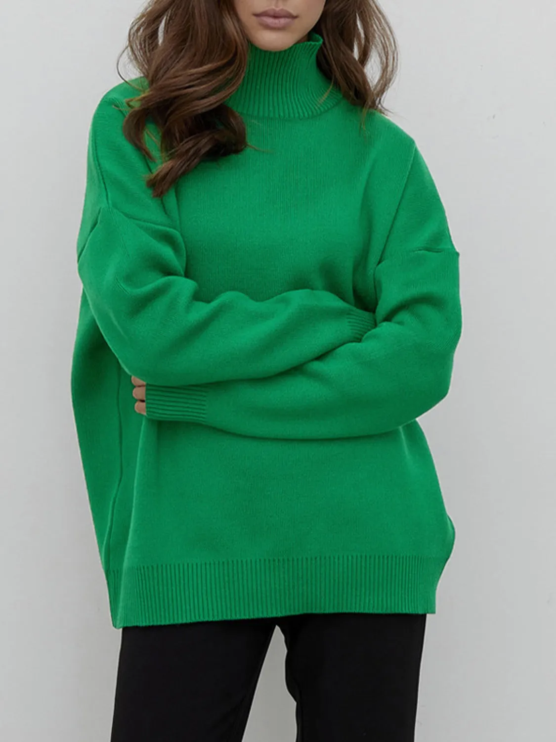 Arely Mock Neck Dropped Shoulder Sweater