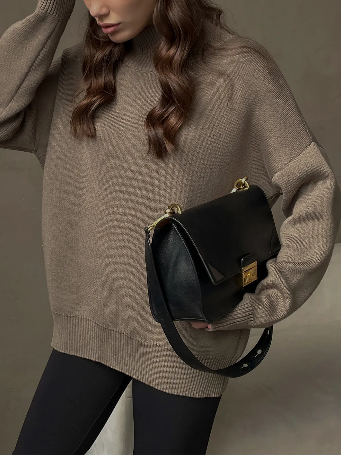 Arely Mock Neck Dropped Shoulder Sweater