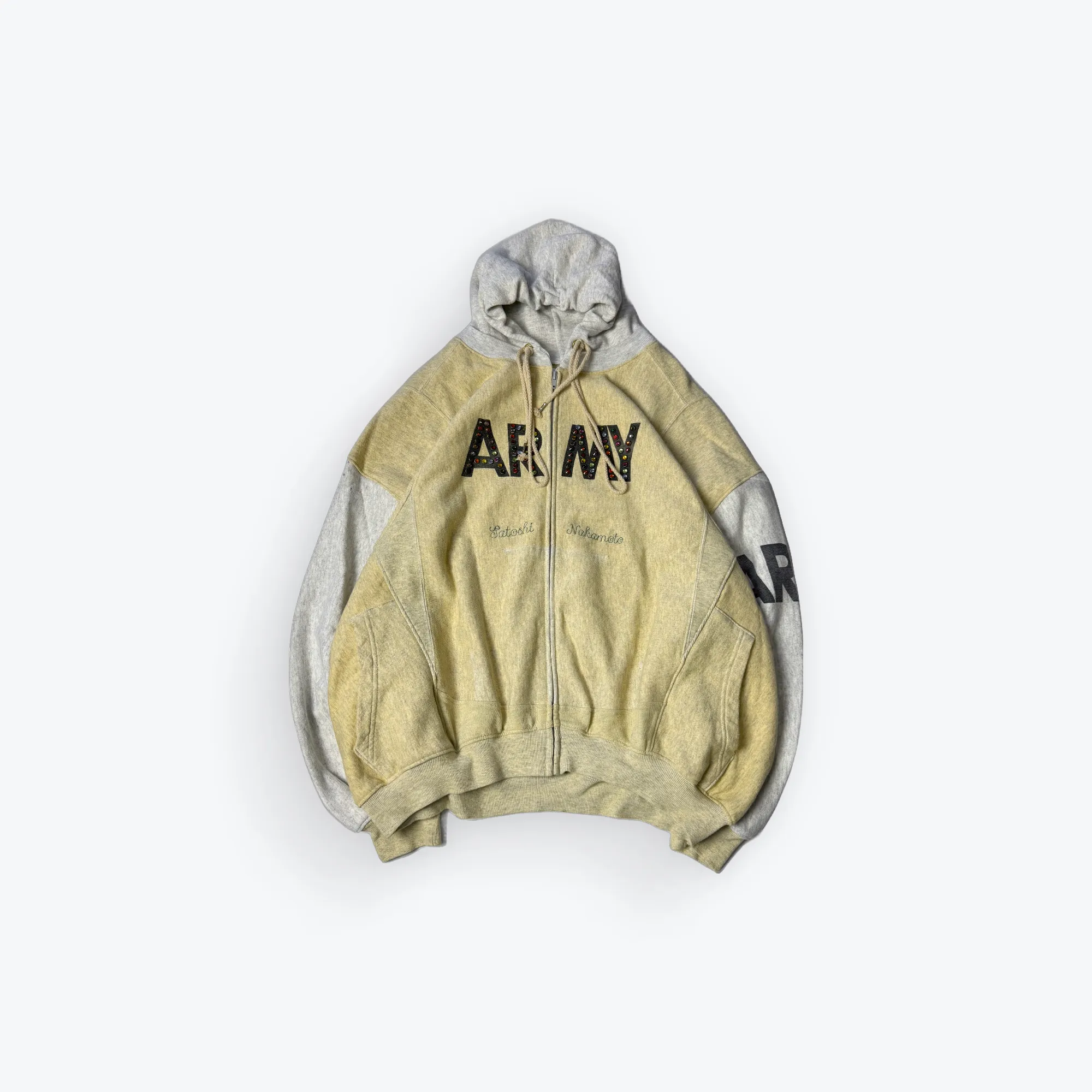 Army Rhinestone Zip-Up Hoodie