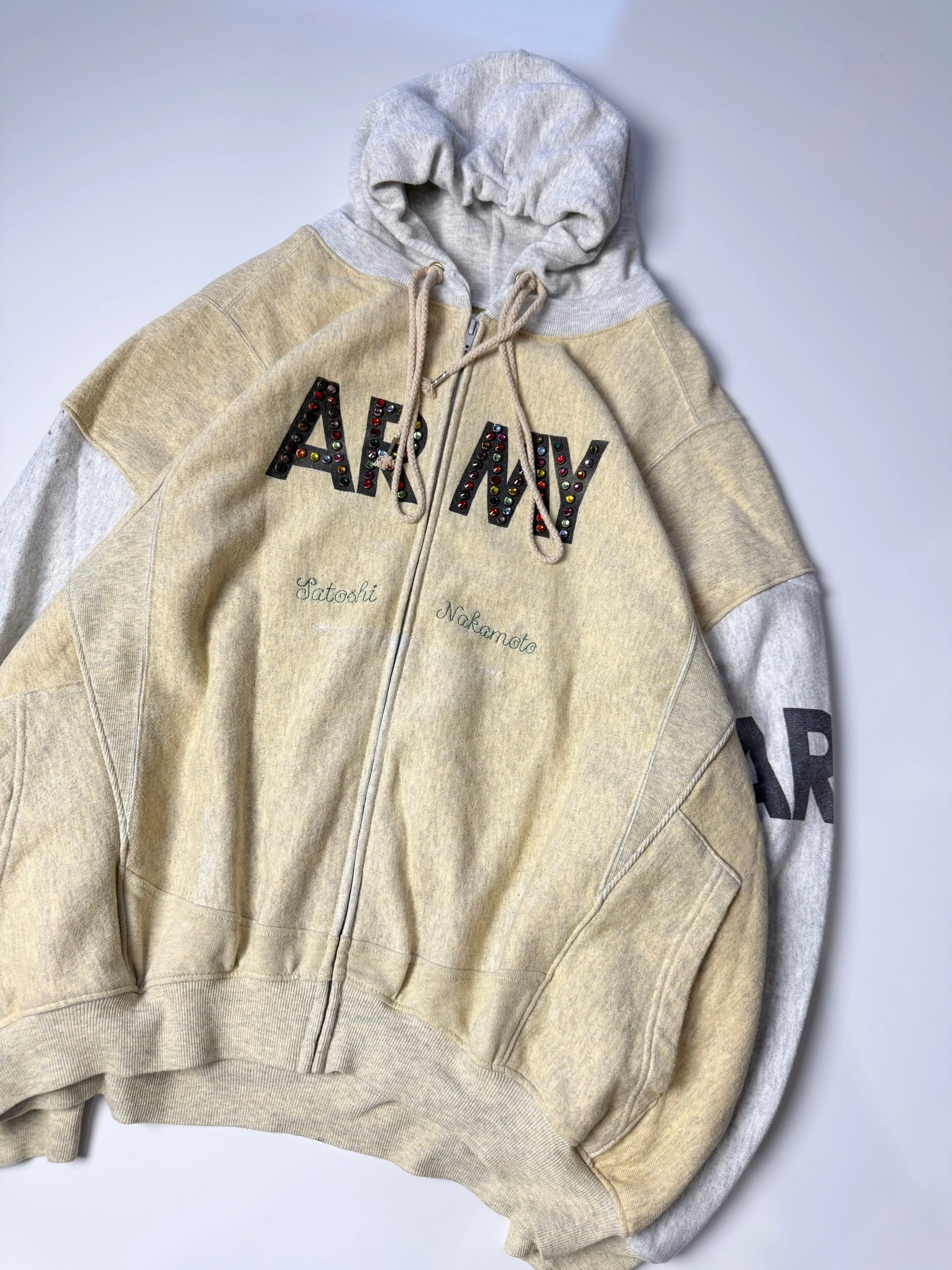 Army Rhinestone Zip-Up Hoodie