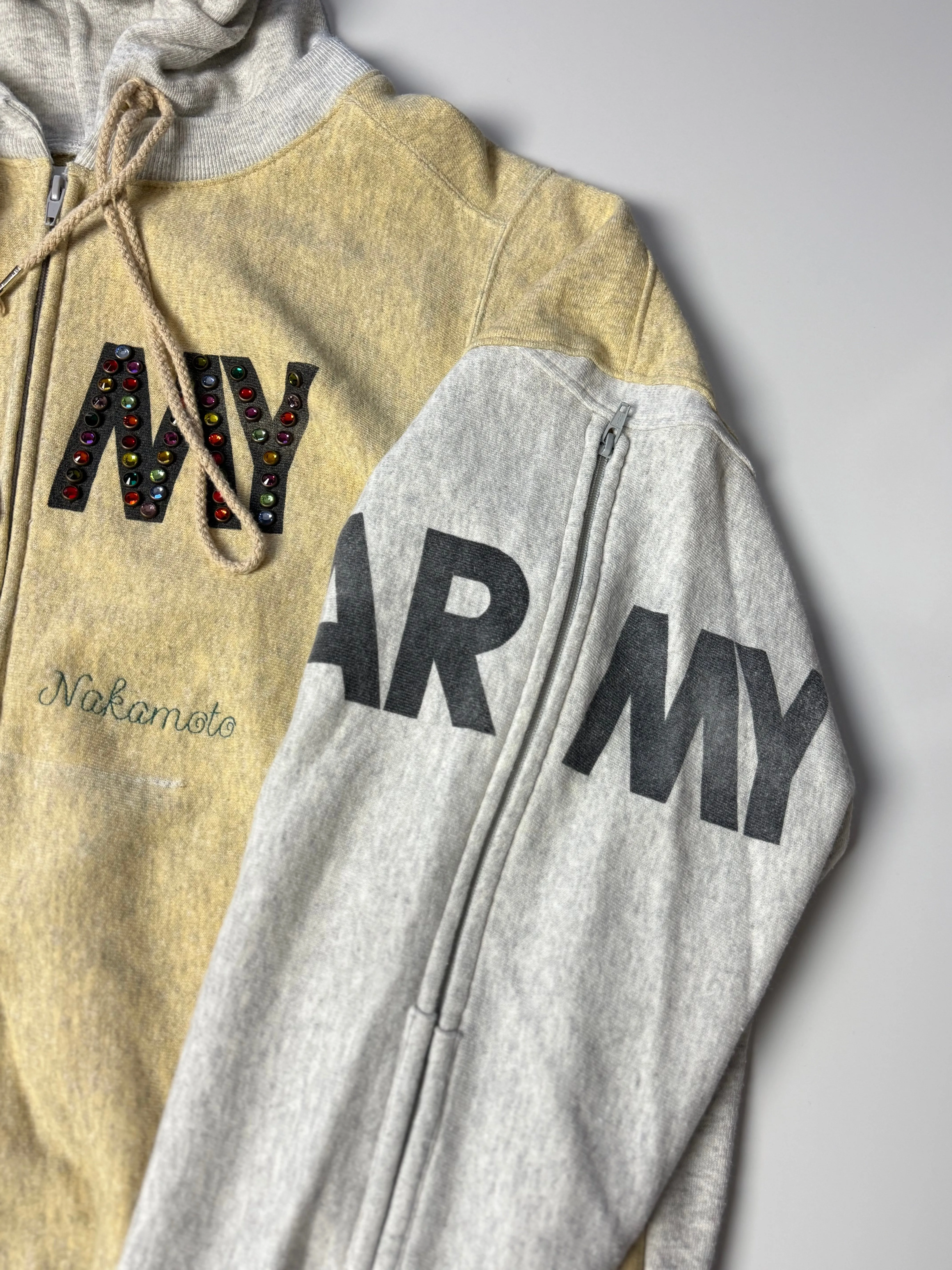 Army Rhinestone Zip-Up Hoodie