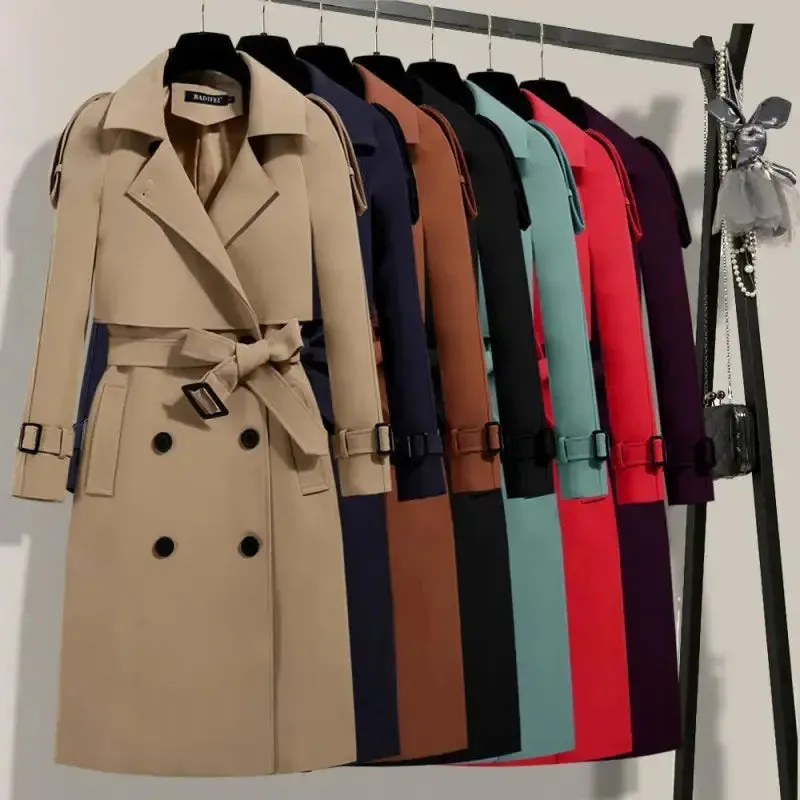 Autumn winter trench-coat Turn Down Collar black oversize Overcoat Long Sleeve plus size fashion women Trench Coats