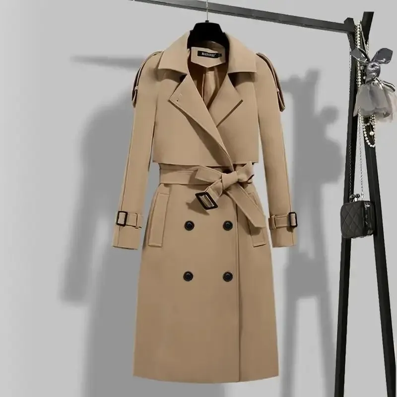 Autumn winter trench-coat Turn Down Collar black oversize Overcoat Long Sleeve plus size fashion women Trench Coats