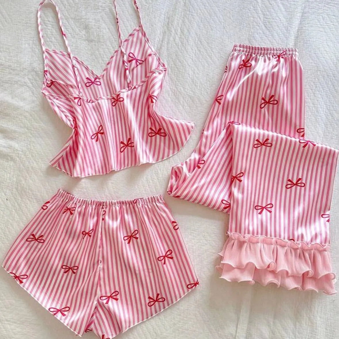 Bailey Ribbon Silk 3 Packs Pajamas - Pink