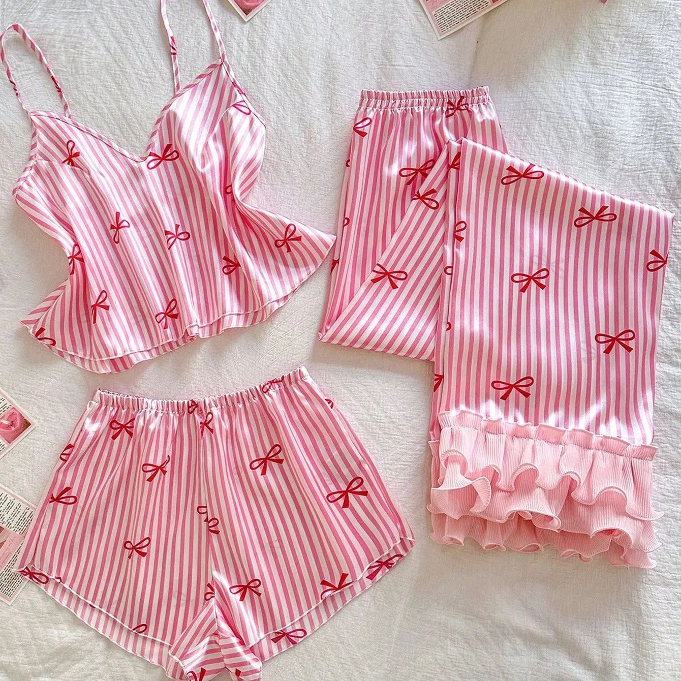 Bailey Ribbon Silk 3 Packs Pajamas - Pink