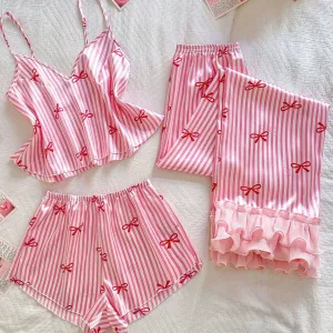 Bailey Ribbon Silk 3 Packs Pajamas - Pink