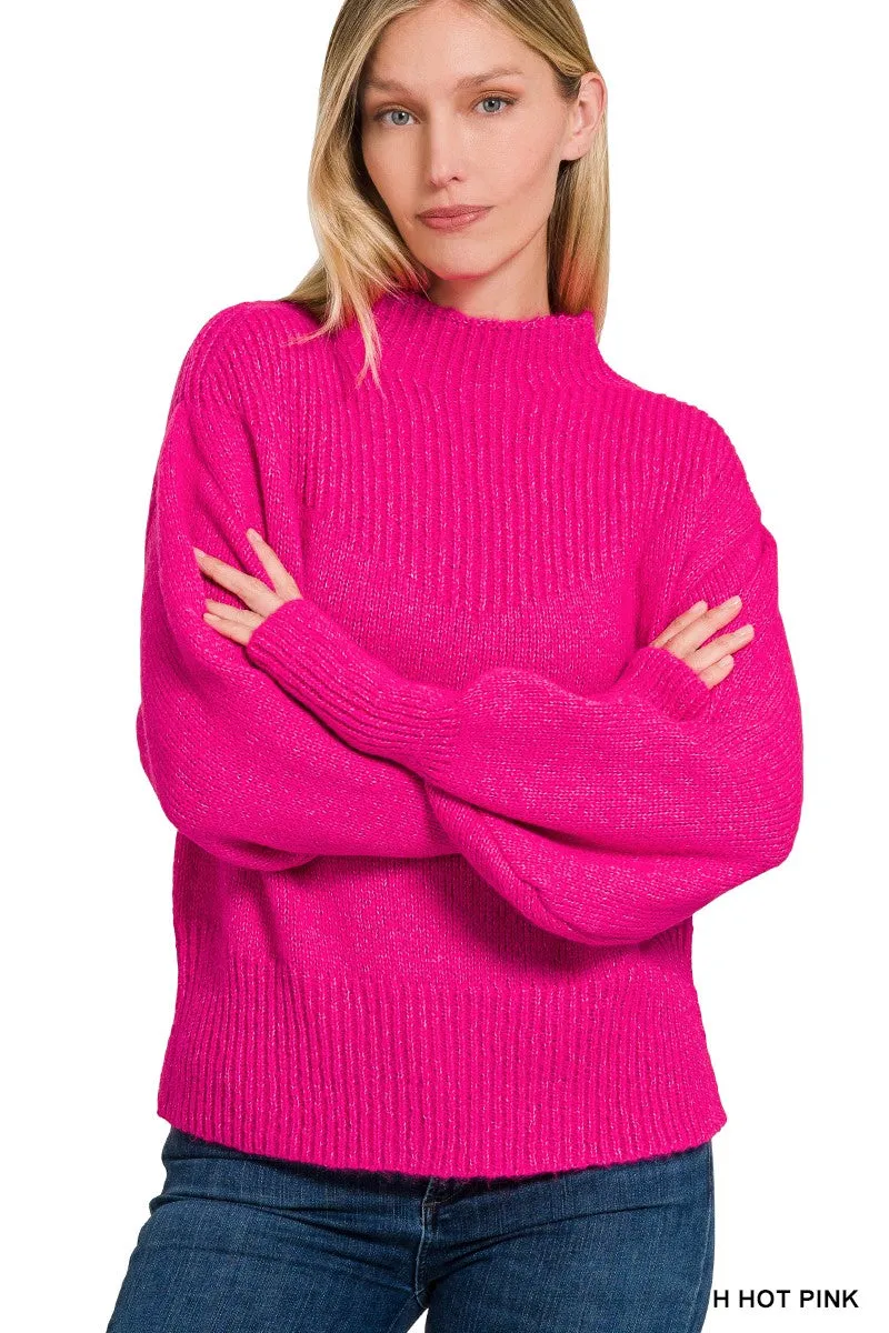 Balloon Sleeve Mock Neck Sweater - Final Sale