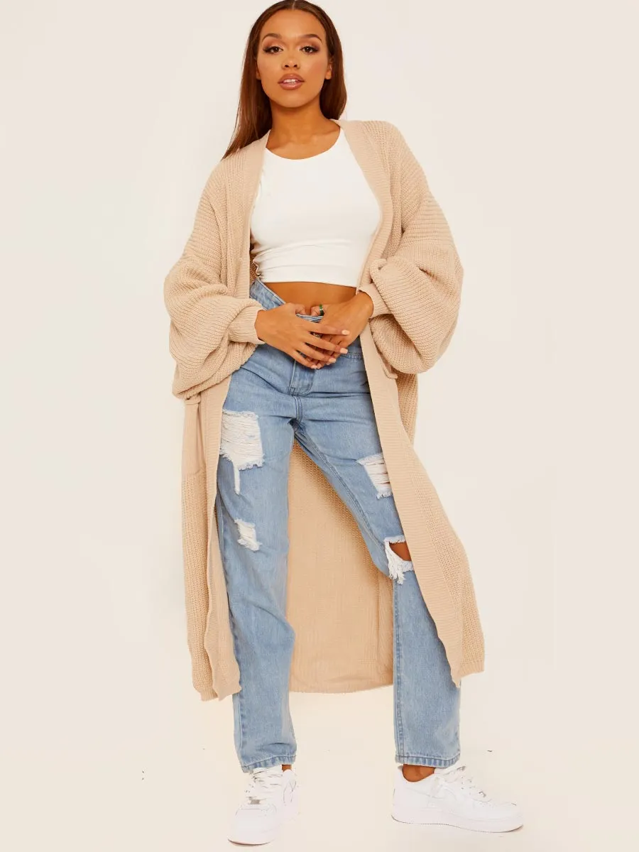 Balloon Sleeves Knitted Open Cardigan