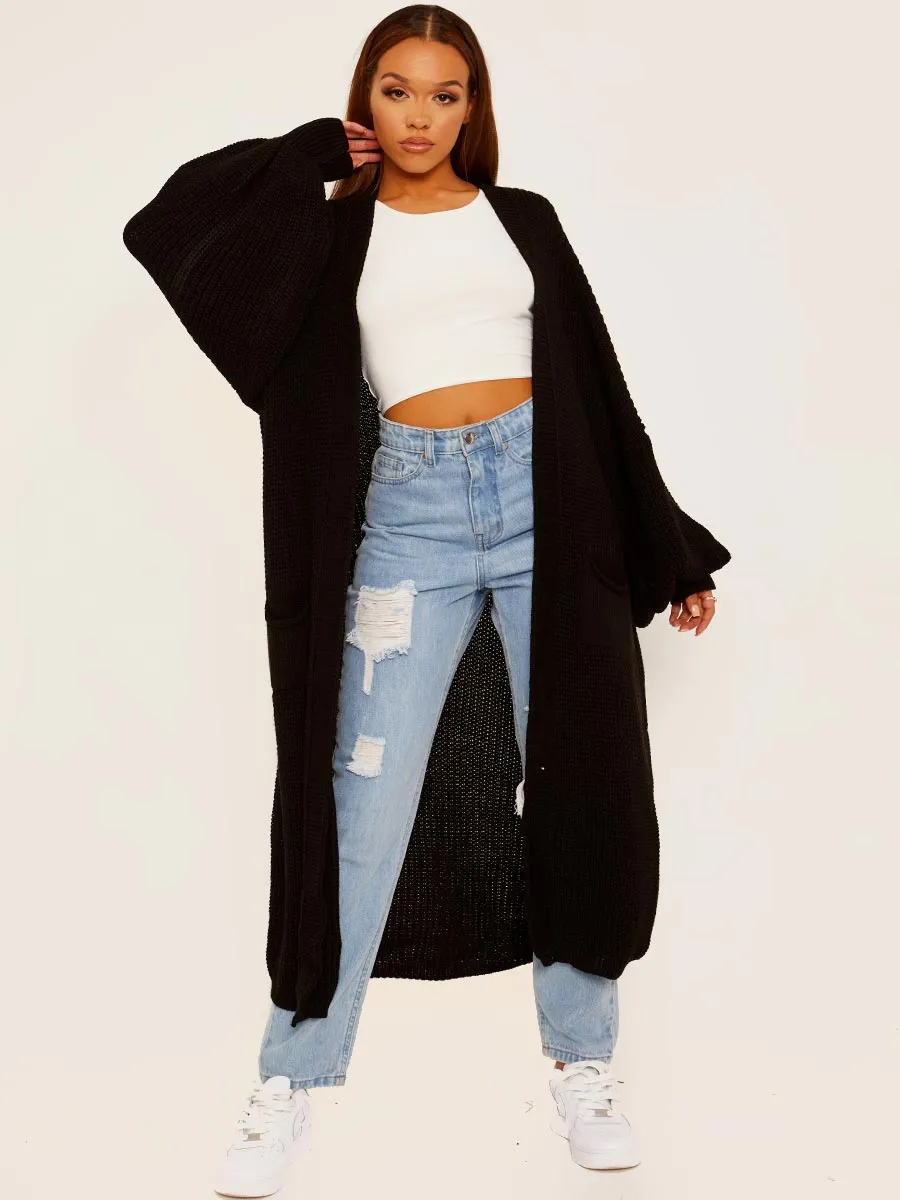 Balloon Sleeves Knitted Open Cardigan