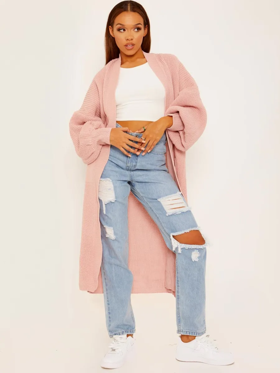 Balloon Sleeves Knitted Open Cardigan
