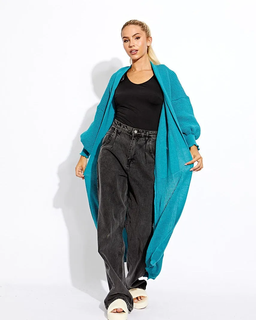 Balloon Sleeves Knitted Open Cardigan