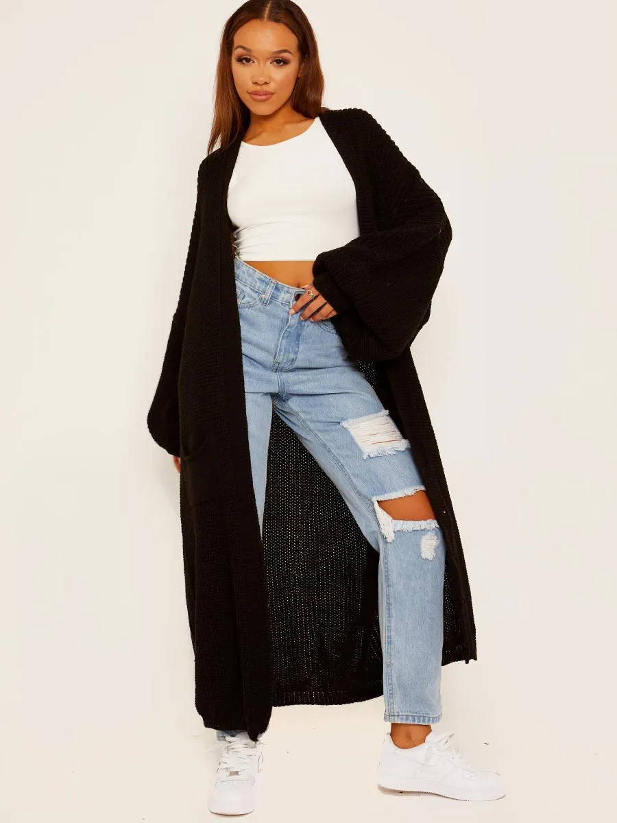 Balloon Sleeves Knitted Open Cardigan