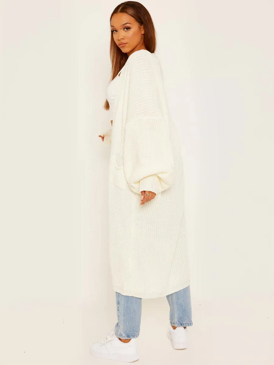 Balloon Sleeves Knitted Open Cardigan
