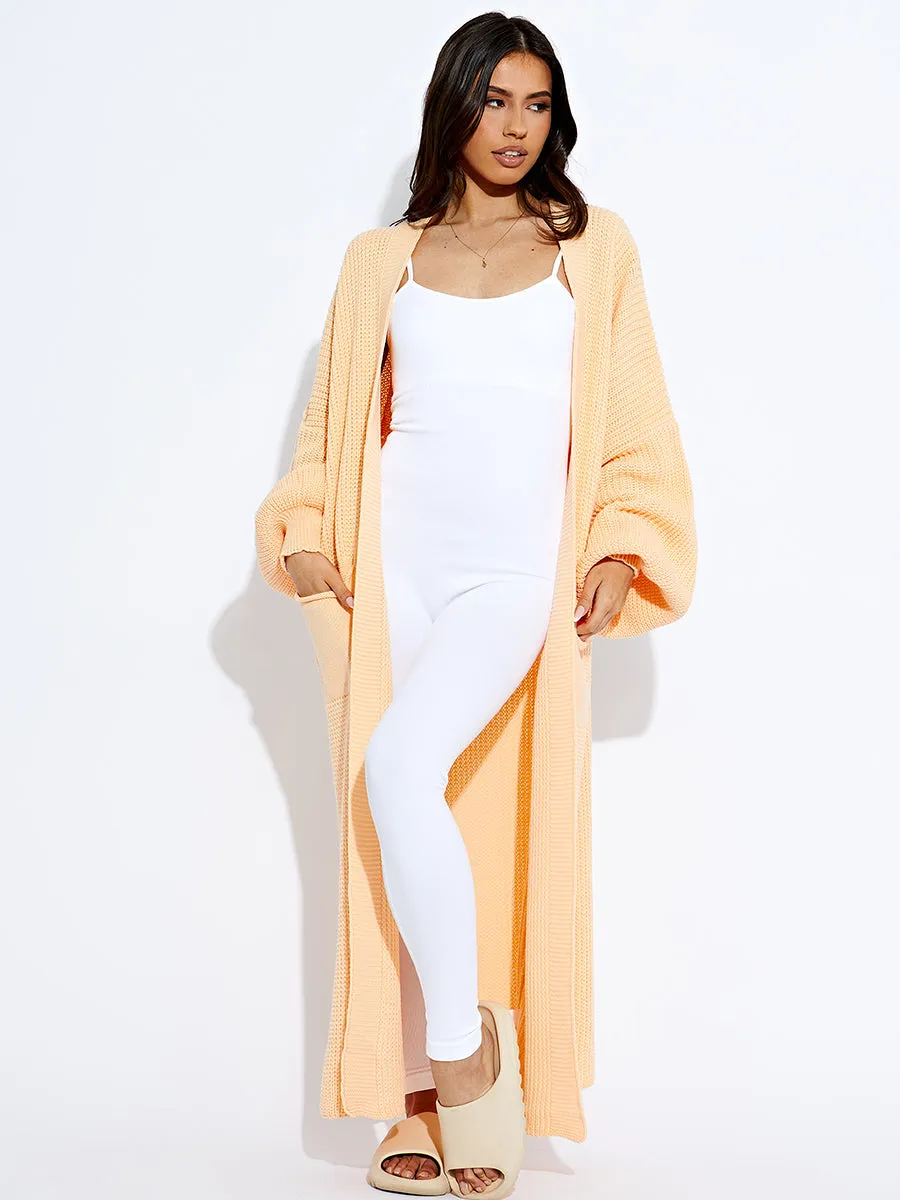 Balloon Sleeves Knitted Open Cardigan