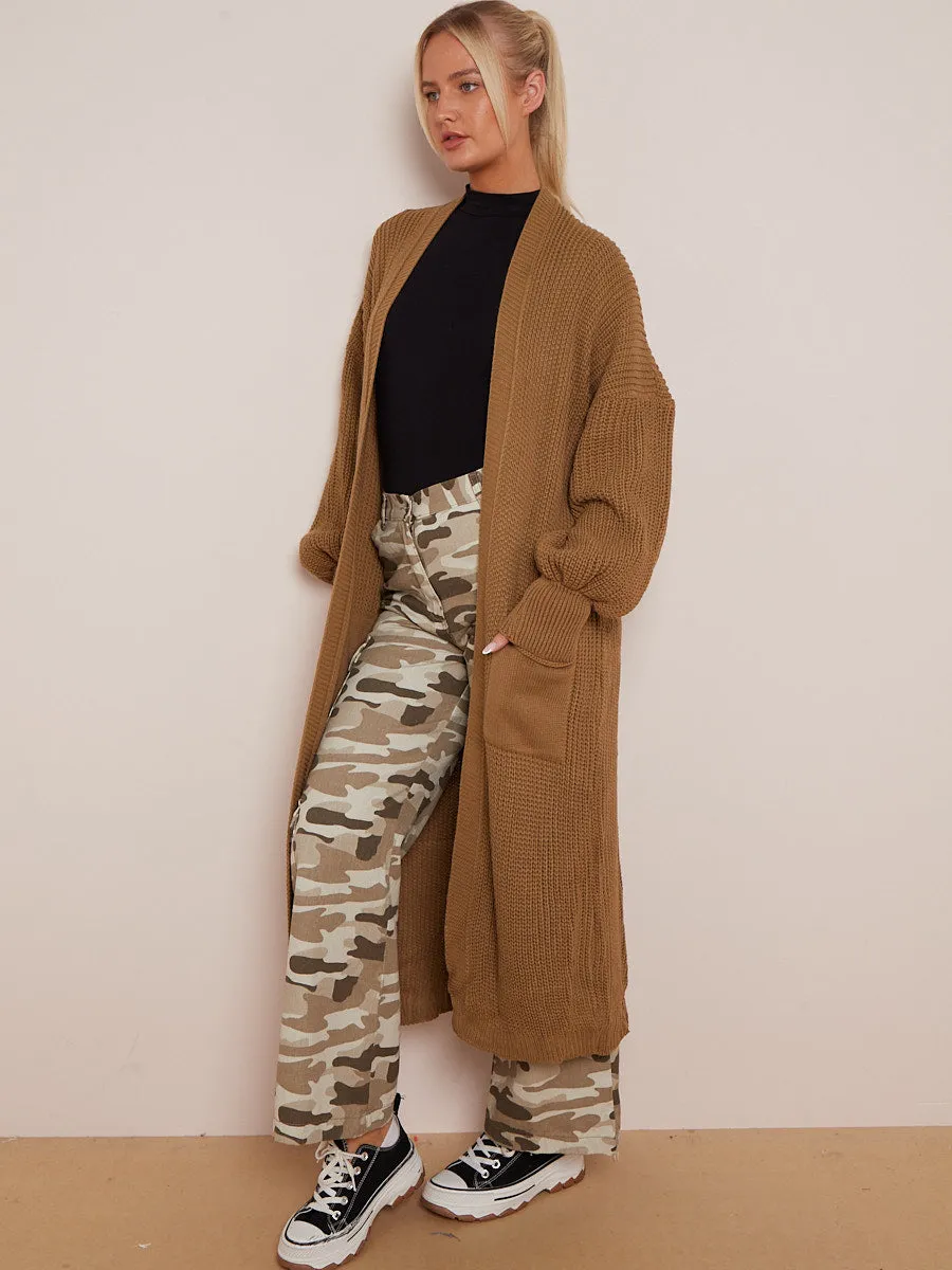 Balloon Sleeves Knitted Open Cardigan