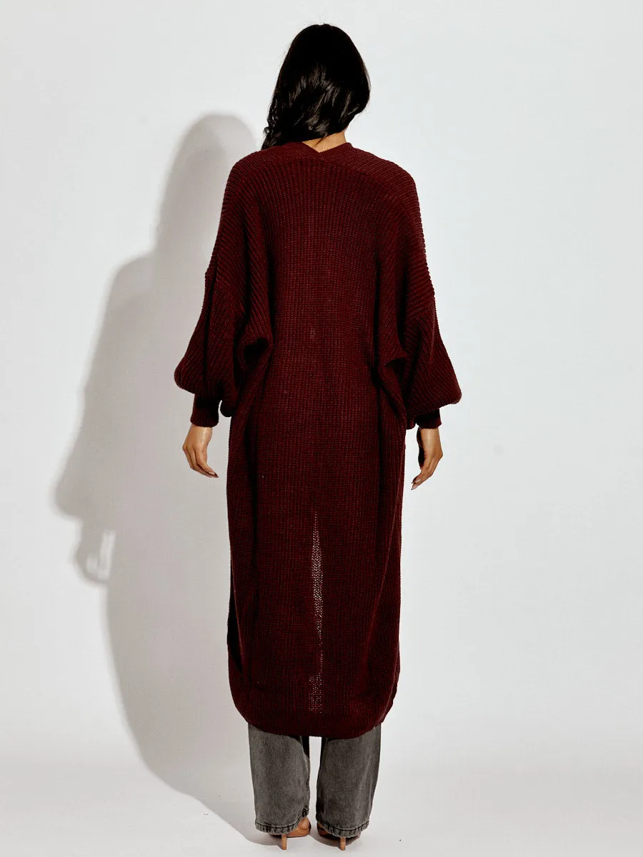 Balloon Sleeves Knitted Open Cardigan