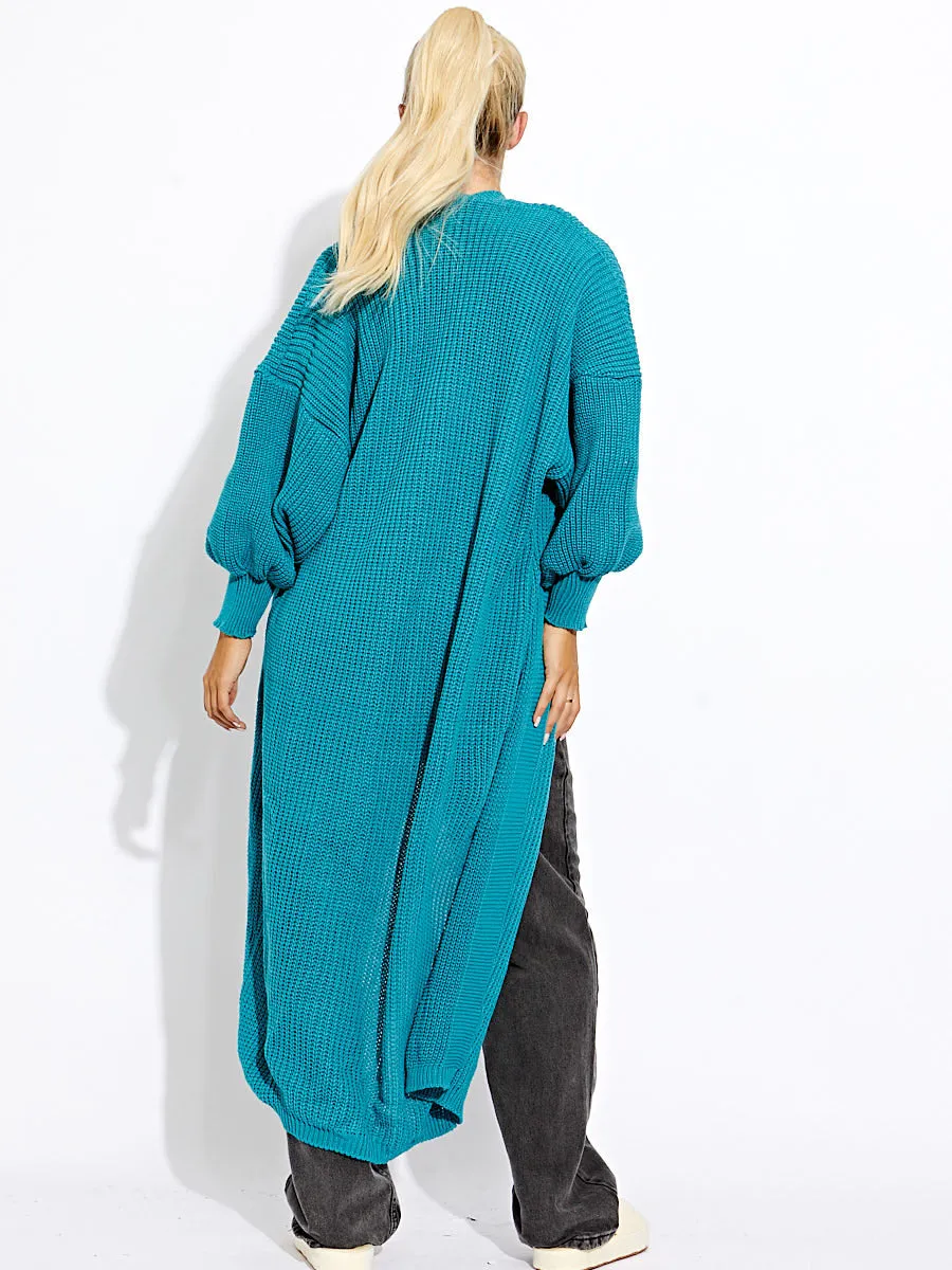 Balloon Sleeves Knitted Open Cardigan