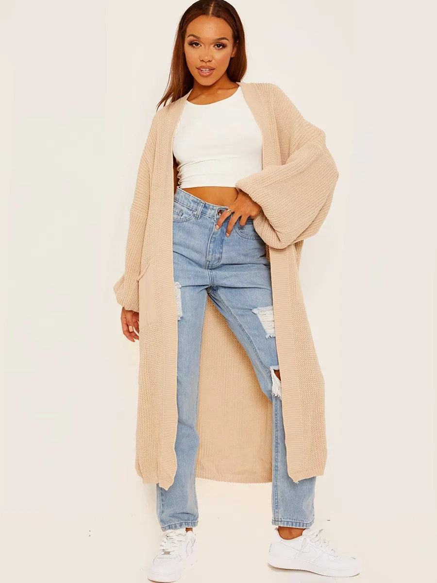Balloon Sleeves Knitted Open Cardigan