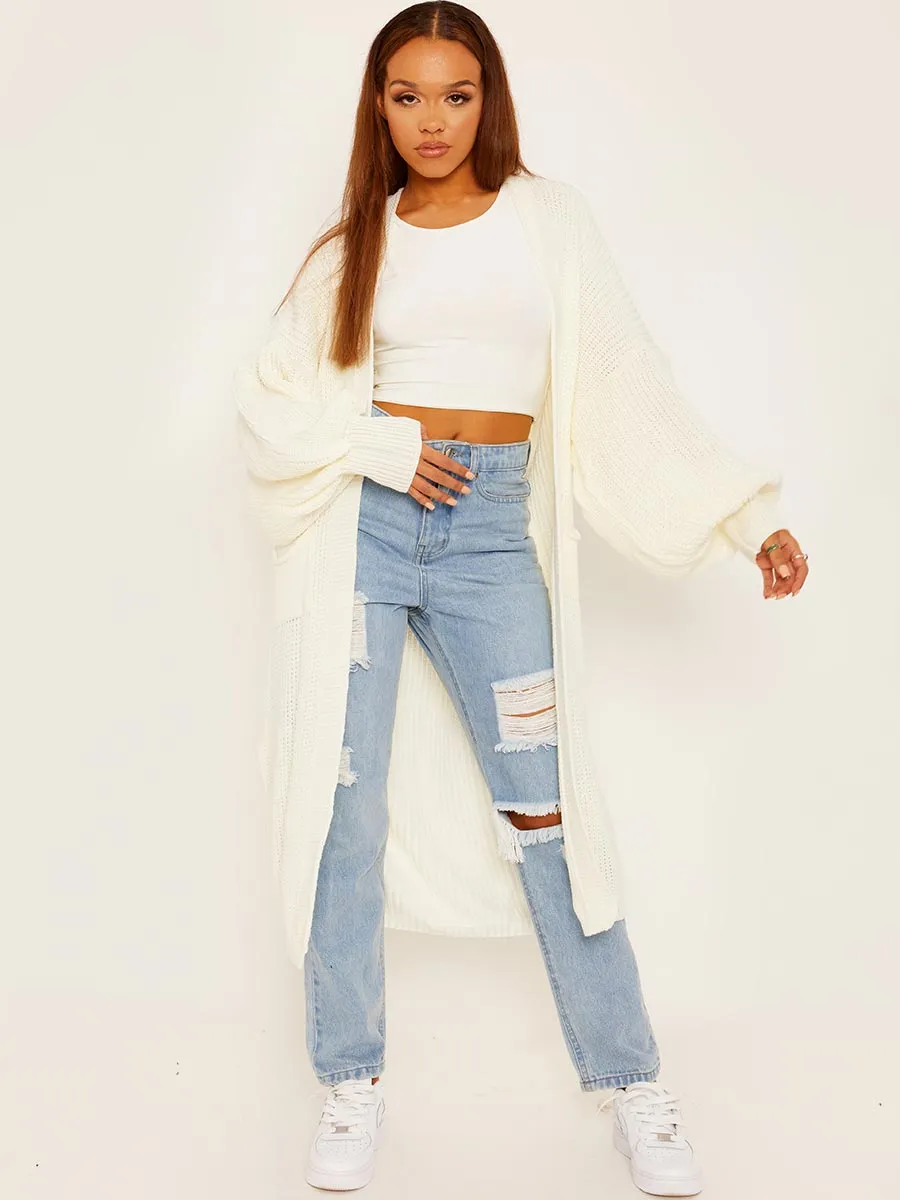 Balloon Sleeves Knitted Open Cardigan