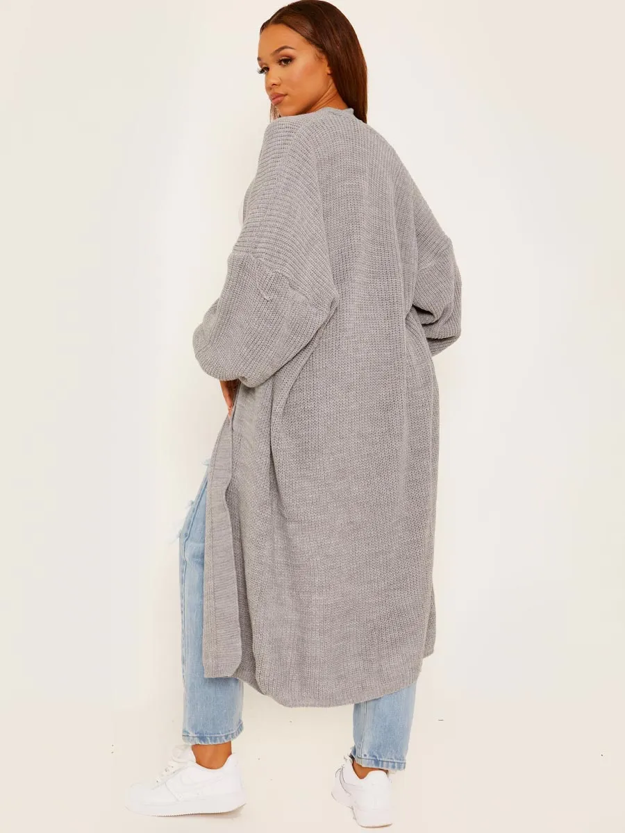 Balloon Sleeves Knitted Open Cardigan