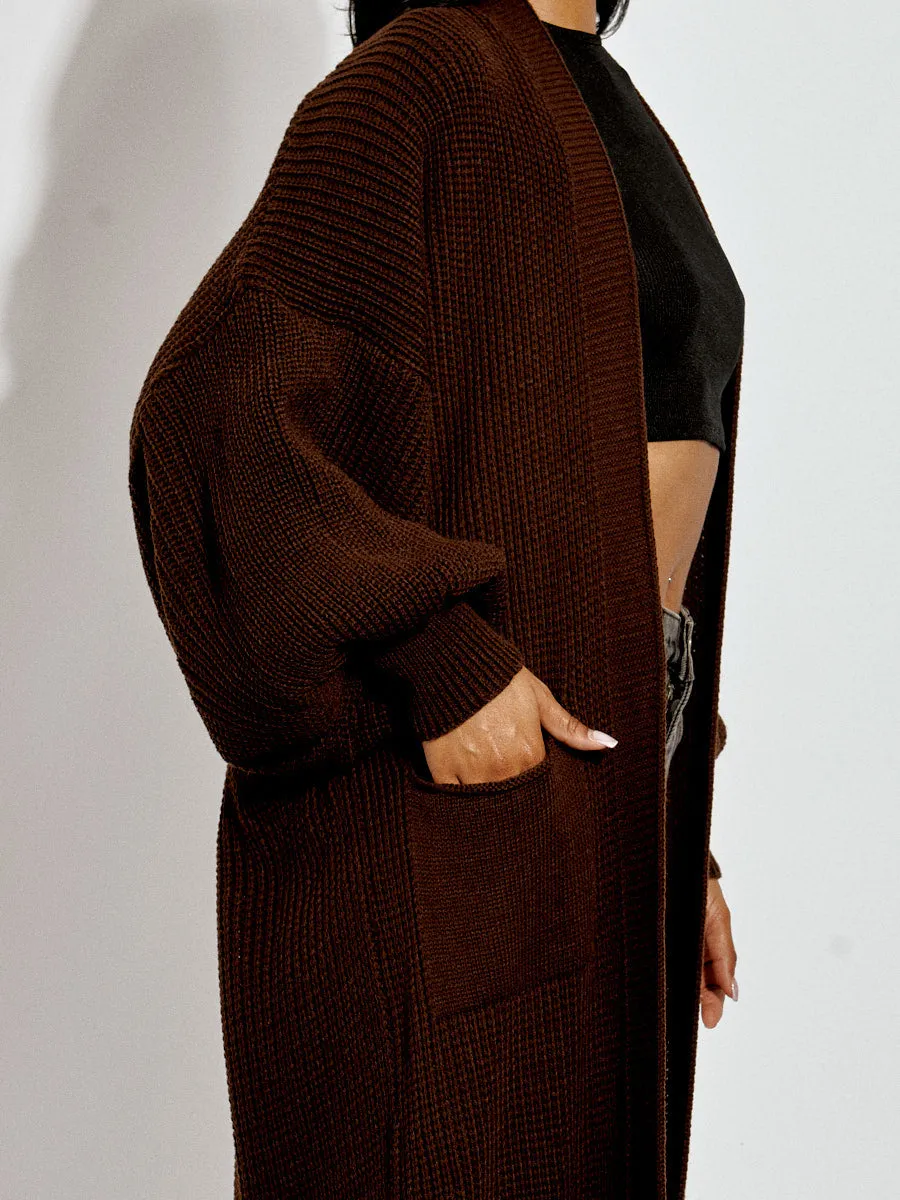 Balloon Sleeves Knitted Open Cardigan