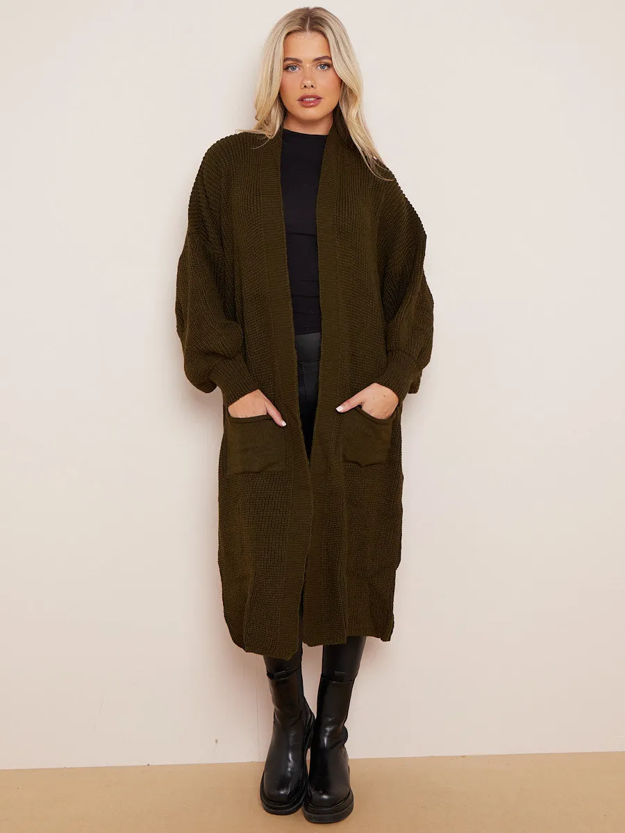 Balloon Sleeves Knitted Open Cardigan