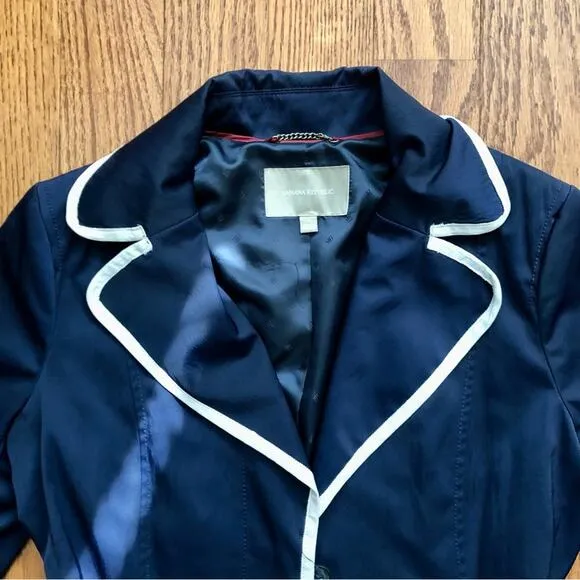 Banana Republic Navy Blue White Tipped Trench coat Women’s Size S