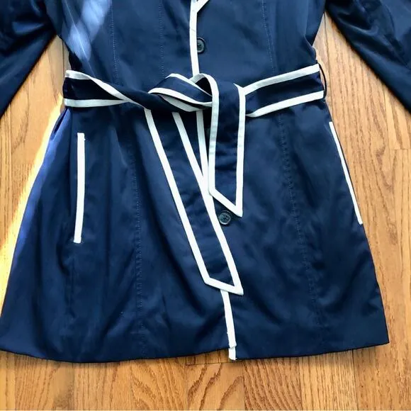 Banana Republic Navy Blue White Tipped Trench coat Women’s Size S