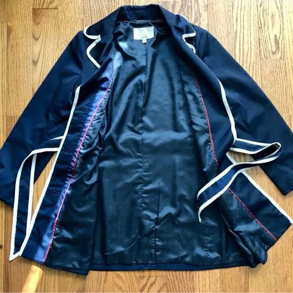 Banana Republic Navy Blue White Tipped Trench coat Women’s Size S