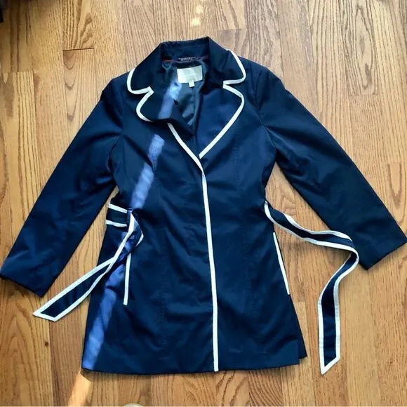 Banana Republic Navy Blue White Tipped Trench coat Women’s Size S