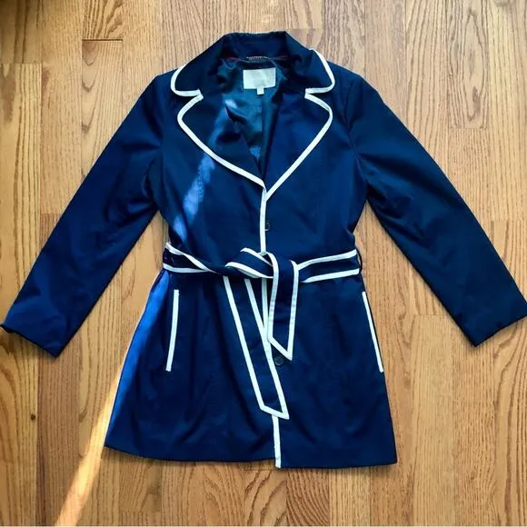 Banana Republic Navy Blue White Tipped Trench coat Women’s Size S