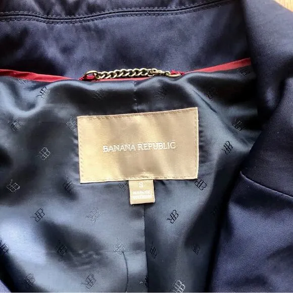 Banana Republic Navy Blue White Tipped Trench coat Women’s Size S