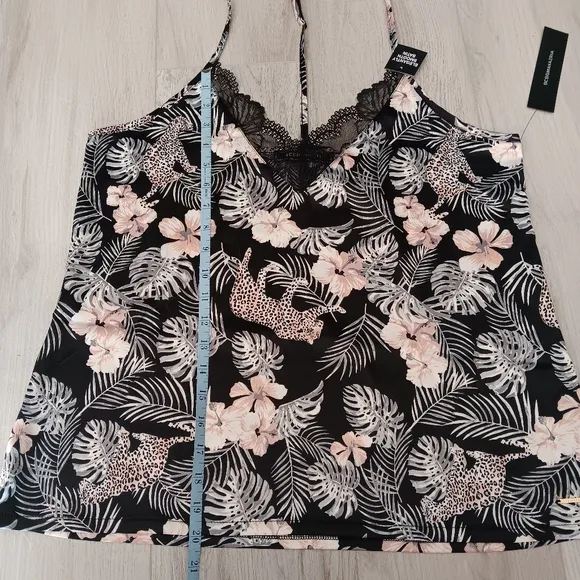 BCBGMAXAZRIA Pajama Set Cami Shorts Floral Tropical Palm Black Pink White Large