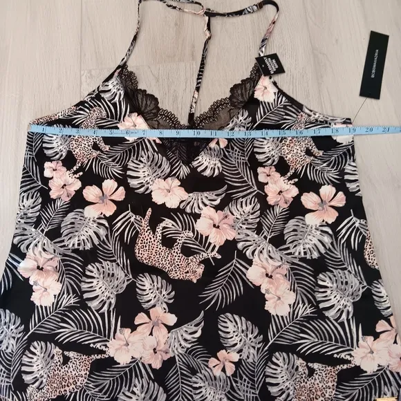 BCBGMAXAZRIA Pajama Set Cami Shorts Floral Tropical Palm Black Pink White Large