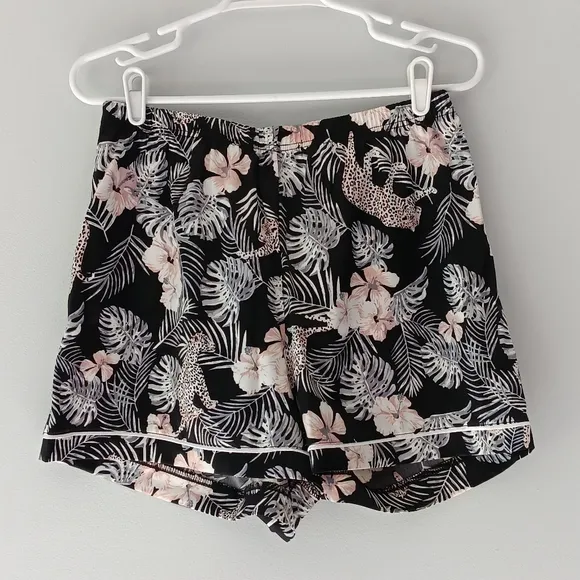 BCBGMAXAZRIA Pajama Set Cami Shorts Floral Tropical Palm Black Pink White Large