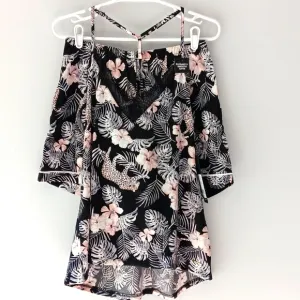 BCBGMAXAZRIA Pajama Set Cami Shorts Floral Tropical Palm Black Pink White Large