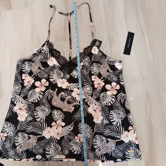 BCBGMAXAZRIA Pajama Set Cami Shorts Floral Tropical Palm Black Pink White Large