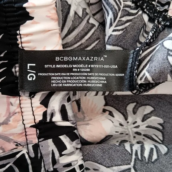 BCBGMAXAZRIA Pajama Set Cami Shorts Floral Tropical Palm Black Pink White Large