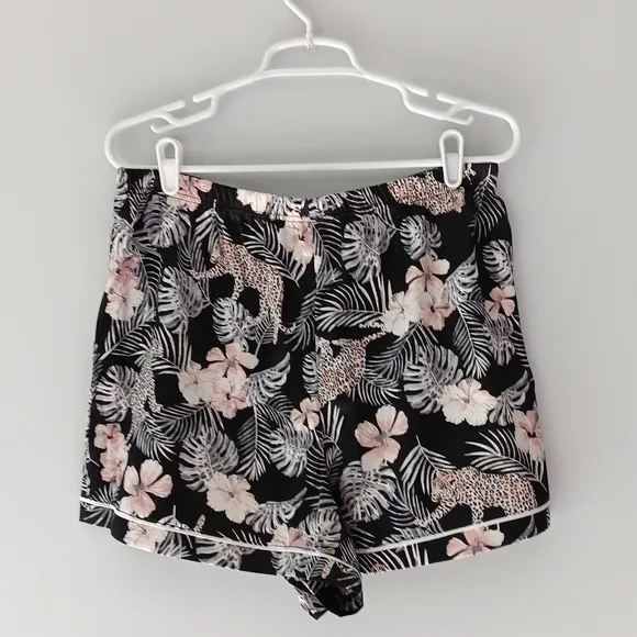 BCBGMAXAZRIA Pajama Set Cami Shorts Floral Tropical Palm Black Pink White Large