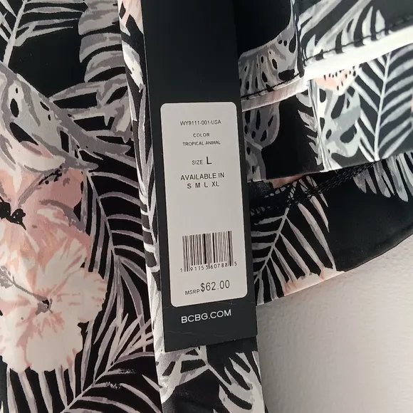 BCBGMAXAZRIA Pajama Set Cami Shorts Floral Tropical Palm Black Pink White Large